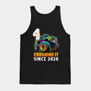 Monster Truck Year Old Boys 4th Birthday Party Born 2020 Tank Top